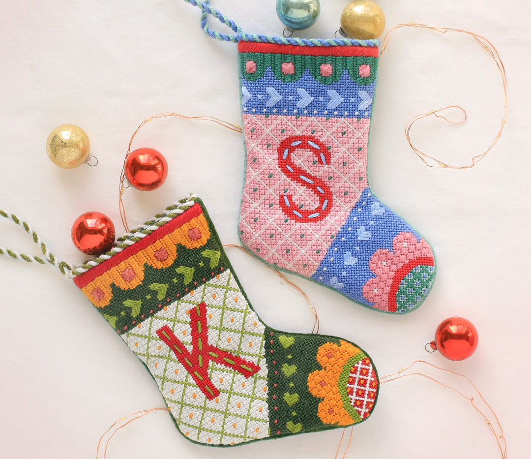 Mini Christmas Stocking Needlepoint Kit - Folk Pattern – Unwind Studio